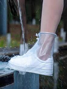 方便男女通用的雨鞋套，防水防滑，雨雪天耐用，户外穿着 - 白色 - 查看 5