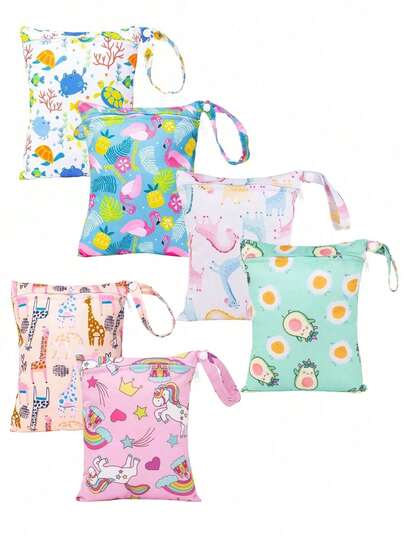 2pcs Cartoon Print Portable Wet Bag For Daily Use
