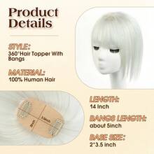 Hair Toppers For Women Real Human Hair, 360°3D Cover Toppers Hairpieces For Women With Thinning Crown Wispy Clip In Bangs Realistic Scalp Hairline  For Halloween And Christmas Parties Dinners Daily Life Travel Etc Suitable - SA02 - 查看 7