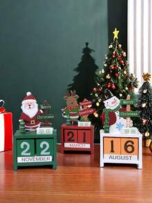 1pc Wooden Creative Christmas Cartoon Desktop Decor Gift Box Packaging Perpetual Calendar, Halloween, Halloween Decoration