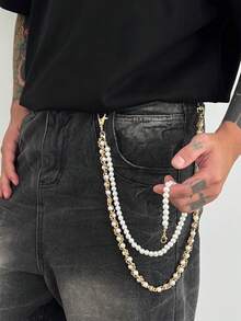1pc New Vintage Design Fashion Men's Jeans Chain, Punk Hip Hop Waist Chain, Double Chain Design Stylish & Practical, Detachable For Various Pants