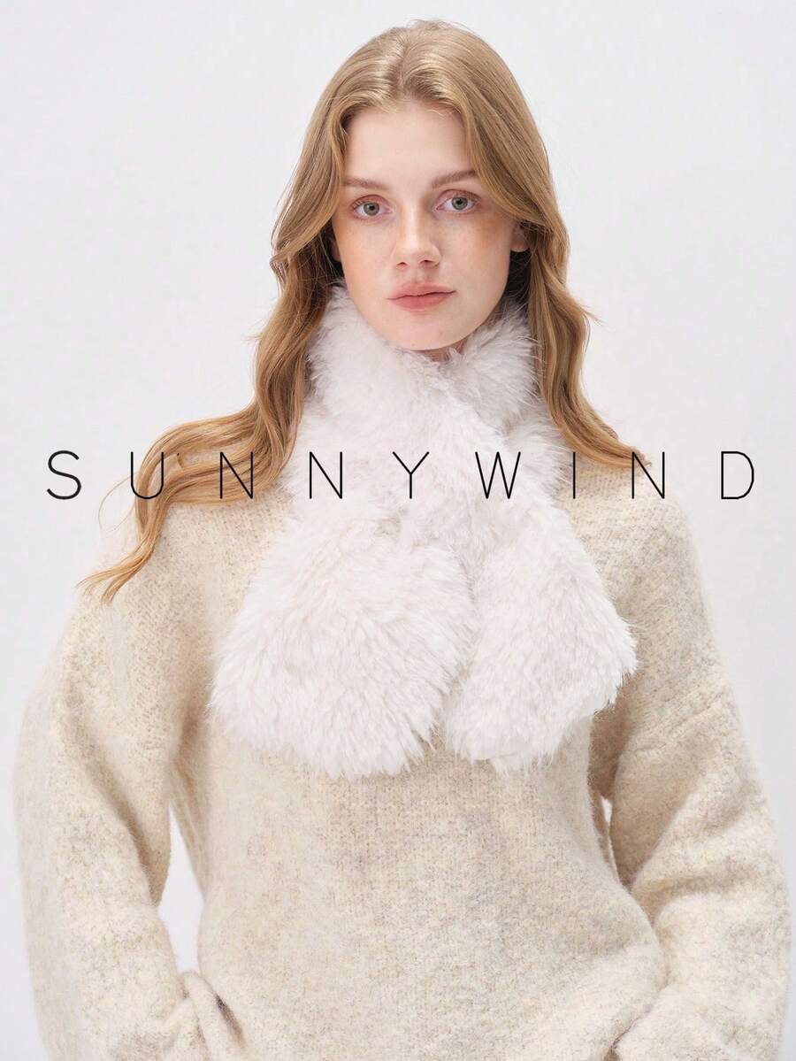 1pc Women's Solid Color Polyester Simple Soft Warm Scarf, For Daily Use - Milky White - View 1
