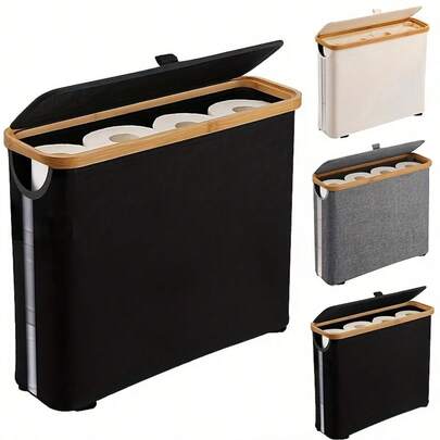 Large Capacity Foldable Toilet Paper Holder With Cover - Space-Saving Bathroom Storage Box, Composite Wood Frame And Gray Fabric Surface, Modern Home Organization Solution, Toilet Paper Storage Container