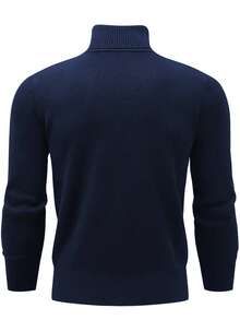 Men's Turtleneck Long Sleeve Knit Sweater - Navy Blue - View 3