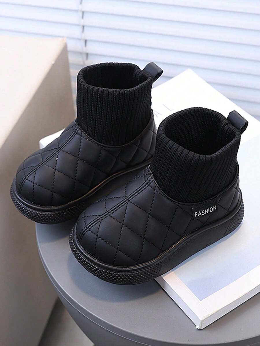 1 par de botas térmicas minimalistas de moda para niños y niñas, botas de bebé de PU, botas cálidas para la escuela y exteriores, botas de nieve para otoño/invierno