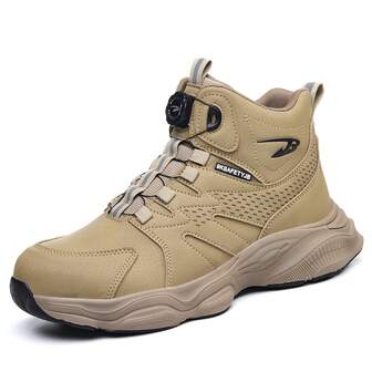 Men's Work Safety Shoes, Industrial Warehouse Work Shoes, Outdoor Sports Boots, Comfortable Protective Safety Shoes, Anti-Crush Anti-Puncture Steel Toe Shoes, Rotary Buckle Labor Protection Shoes (Run Small By Half Size)