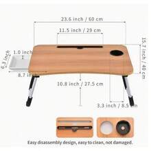 Extra-Large Portable Laptop Bed Desk - Wood Foldable Tray Stand With Cup Holder & Storage Drawer - Multi-Functional Stable Workstation For Bed, Sofa, Floor - Durable Design - Walnut - View 3