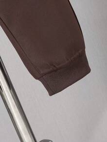 2件套男童休闲保暖连帽外套和工装裤套装，秋冬季 - 棕色 - 查看 7