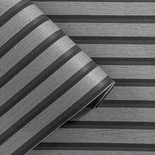 1pc Removable Vinyl Wood Grain Wallpaper - Brick Stone Wood Texture Style, Suitable For Home, Office And Studio Sound Insulation Panel Decoration - Easy To Install, Moisture-Proof Wallpaper Wall Paper Wall Stickers Wall Decor Room Decor Bedroom Decor - Grey - View 3