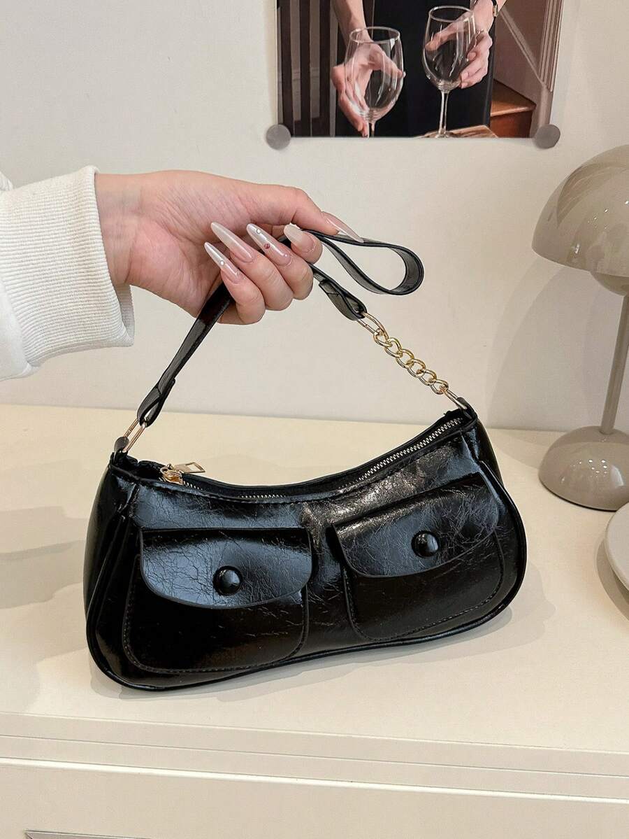 Nuevo bolso de mano de moda con decoración de bolsillo doble, adecuado para fiestas, salidas, vacaciones, compras y uso diario, puede almacenar monedas, teléfonos, también adecuado como bolso de trabajo para oficinistas, estudiantes universitarios y trabajadores de oficina, elegante bolso de señora