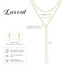 Luxval Lariat Gold Necklace For Women, Dainty Long Necklace 14k Gold Plated/Silver Y-Shaped Pendant Necklaces  Beaded Chain Drop Necklaces Jewelry For Women Gifts{"Color_name":"Gold-YLayeredShinnyNecklace"} - 金色-Y 層層疊疊閃亮項鍊 - 查看 8