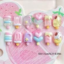 10/30/50 件粉彩冰淇淋设计 - 平底无孔分层设计饰物（心形、星形、草莓尖头），适用于 DIY 珠宝、美甲、发夹 - 粉色、黄色、蓝色、紫色可爱派对装饰 - 树脂手工珠子，表面光滑，创意配饰，珠宝制作，颜色随机 - 卡通冰淇淋系列款式C - 查看 13