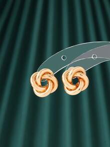 1 Pair Vintage French Style Petite & Elegant Stud Earrings For Women, Minimalist Personalized Design With Twisted Wire