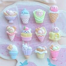 10/30/50 件粉彩冰淇淋设计 - 平底无孔分层设计饰物（心形、星形、草莓尖头），适用于 DIY 珠宝、美甲、发夹 - 粉色、黄色、蓝色、紫色可爱派对装饰 - 树脂手工珠子，表面光滑，创意配饰，珠宝制作，颜色随机 - 卡通冰淇淋系列款式C - 查看 12