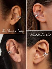 9 件/套简约金属几何水晶耳夹，男女通用，适合度假、约会、派对、日常佩戴、情人节送给朋友和妈妈的礼物 - 銀色 - 查看 2