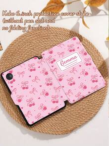Customizable Kindle E-Book Protective Case, Cherry Bow Notebook Cover Design, Compatible With Clara Colour, Kindle (11th Gen) 2022 / Paperwhite 6, Kindle (10th Gen) 2019, Kindle Accessories, Kindle Protective Case, Auto Sleep/Wake Function, Comfortable Leather Material, Magnetic Design, Shockproof, Suitable As Birthday/Holiday Gift - Multicolor - View 4