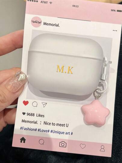 Customized Earphone Case (With Star Hanging Chain), Glossy Liquid Silicone Earphone Protective Case, Bluetooth Wireless Protective Case, Compatible With Pro 2nd Gen, Earphone Protective Case 1/3/4/5, Customized Letter Name, Christmas Gift, Back To School, Valentine's Day Gift, Good Birthday Gift, Holiday Gift, Gift For Him/Her, Personalized Gift, Customized Product, Customized Gift For Her/Him, Anniversary/Wedding Gift