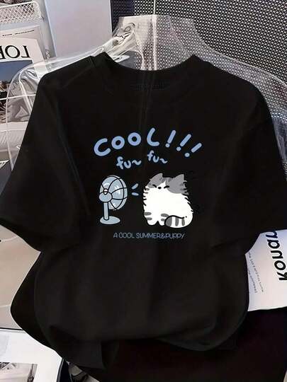 Camiseta de manga corta para damas con estampado de patrones, top de cuello redondo suelto y casual, se puede lavar aáquina para comodidad durante las cuatro estaciones.