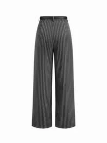 Mid-Rise Solid Color Elegant Straight-Leg Pants With Belt - Multicolor - View 3