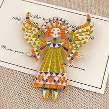 1pc Vintage Alloy Colorful Painted Angel Girl Wings Brooch, Suitable For Women, Girls, Mother's Day Gift, Anniversary Party Supplies, Birthday Party Gift, Party Favors, Theme Party Gift, Christmas Gift - Multicolor - View 5