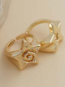 2pcs/Set Minimalist Style Hollow Star Adjustable Rings Set For Women, Gold & Silver - Star - View 5