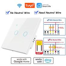 Smart Switch EU WiFi - Version med neutral ledning och ingen neutral ledning - Touch-ljusströmbrytare 400W 1/2/3/4-gångs AC 220-240V - Fungerar med Alexa och Smart Life-appen för röststyrning - Enkel installation - Vitt - Visa 12