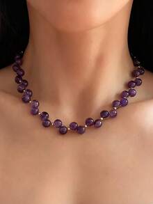 1PC Elegant Amethyst Necklace: Hand-Woven Amethyst Necklace, Purple Gemstone Necklace, February Birthstone, Exquisite Everyday Necklace
