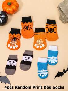 4/8pcs Random Print Pet Anti-Slip Socks, Suitable For Small And Medium Dogs, Anti-Slip, Puppy Protective Socks - Multicolor - View 8