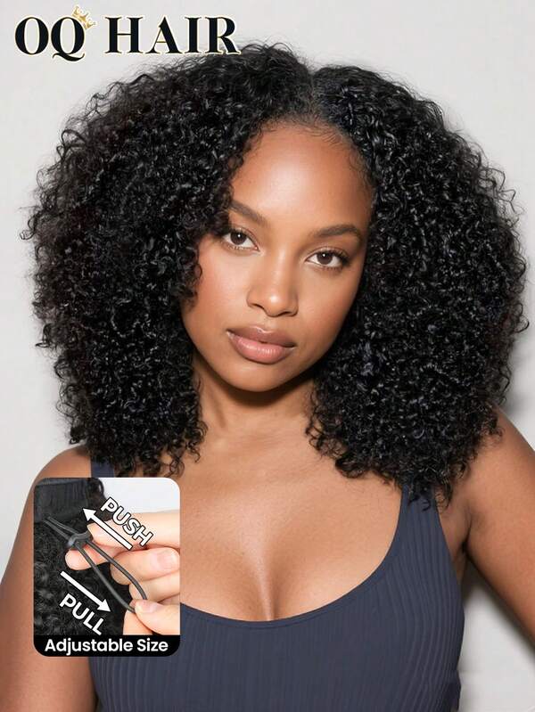 OQ Hair No Leave Out V Part With Elastic Drawstring Protective Style Kinky Curly Glueless Wig 180% Density 14-16 Inch Bob Wig 18-30 Inch Long Wig Natural Black Top Quality Natural Looking Versatile Style Human Hair Wig Frontal Human Hair Real Human Hair Wigs Wear And Go Glueless Wig Human Hair Free Gifts Free Shipping Halloween Costumes Human Hair Wigs Halloween Travel Essentials Y2K Turn Up Baddie Holiday Vacation For Women