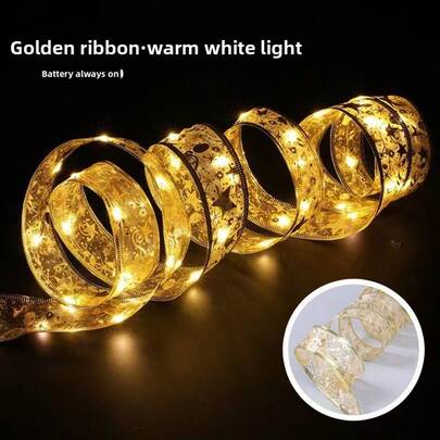 RTONTR 1 pieza 10m Luces de cadena LED de cinta de Navidad, luces de hadas de cinta doble para decoración de árbol de Navidad, decoración navideña, adorno de árbol de Navidad, decoración para escalera, chimenea, interior y exterior (Guirnalda con batería)