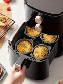 1 pieza/2 piezas/4 piezas/6 piezas Moldes de silicona negra para freír al aire - Moldes redondos antiadherentes para magdalenas y tartas con diseño de textura acanalada para pasteles, tartas de huevo, magdalenas - Accesorios de cocina duraderos para una cocción uniforme y fácil desmoldado, preparación de pasteles | Utensilios de cocina modernos | Material fácil de limpiar, accesorios de horneado