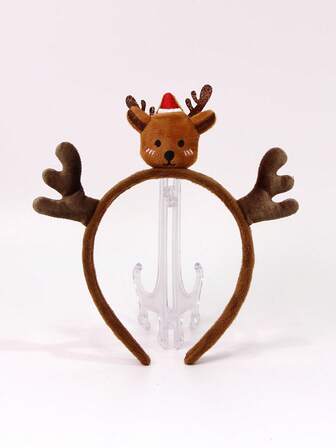 1pc Plush Reindeer Headband, Christmas Deer Antler Headpiece For Holiday Costume Party Cosplay
