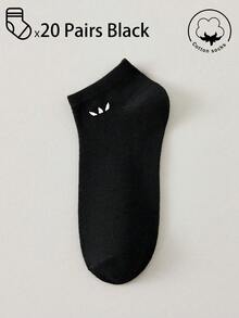 20/10/5/3/1 Pairs Men's Cotton Socks, Short Socks, Invisible Socks, Double-Line Anti-Slip Design, White/Black, Low-Cut Socks, Ankle Socks, Moisture-Wicking, Soft & Breathable, Suitable For Business, Casual, Home, Sports, College Style, All Seasons, Random Color Delivery