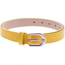 Women Genuine Leather Belt, Fashionable, Made In France - 黃色 - 查看 1