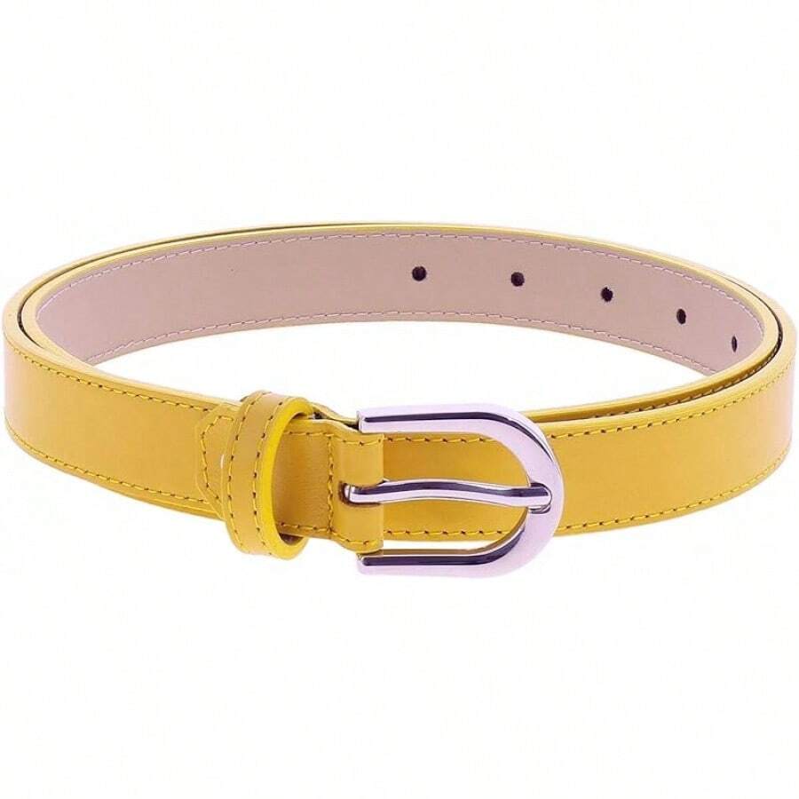 Women Genuine Leather Belt, Fashionable, Made In France - 黃色 - 查看 1
