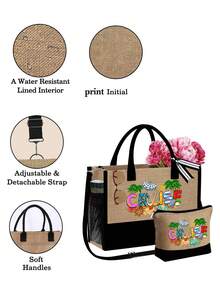 Ensemble de sacs de plage pour femme, imprimé plage, grand sac à main et deux trousses de maquillage, sac de voyage pour vacances, week-end, court séjour, cadeau d'anniversaire personnalisé pour une amie, idéal pour un mariage, un anniversaire, des vacances, un cadeau idéal pour les femmes, les mamans, les enseignantes, les amies, les demoiselles d'honneur, les étudiantes, la rentrée scolaire, un cadeau pour la meilleure amie, un souvenir de la mariée (avec foulard).