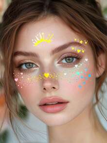 6 Blatt Glitzer Sommersprossen Gesichts-Tattoo mit Herzen, Sternen, Punkten, wasserfeste Regenbogen-Glitzer Sommersprossen, holografischer Glitzer temporärer Tattoo Aufkleber für Musikfestivals, Dates, Proms, Partys, Make-up Accessoires