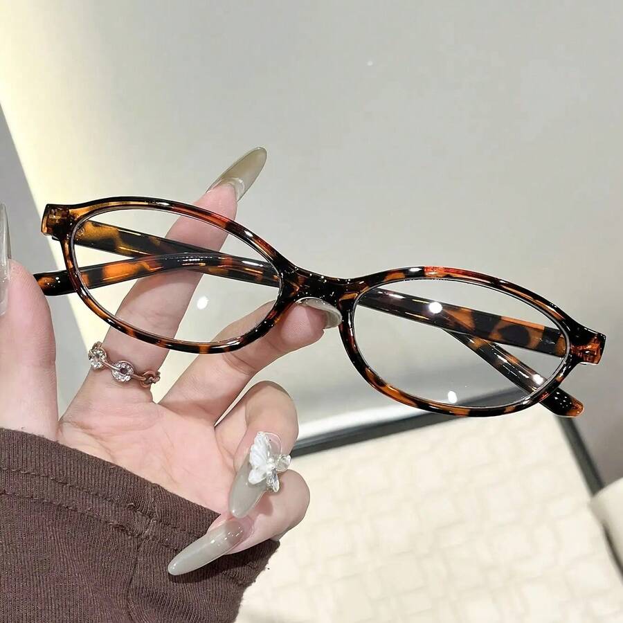 1pc Women's Small Oval Fashion Non-Prescription Glasses, Transparent Lenses, Multi-Color Series, Cute And Elegant, Suitable For Photos, Outfit Matching, Daily Use - 1個白色豹紋框白色平光 - 查看 1