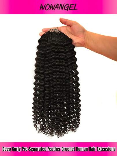 WOWANGEL Extensiones de cabello humano de 14-24 pulgadas con ondas profundas de plumas, rizado apretado, pre-separadas y sin nudos, con bucle para trenzar, 40g/pieza, extensiones de cabello humano de ganchillo para mujeres