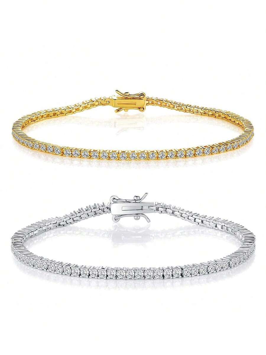 MDFUN 2条2.0毫米网球手链，18K白金/黄金镀层2毫米圆形立方氧化锆经典网球手链 - 彩色 - 查看 1