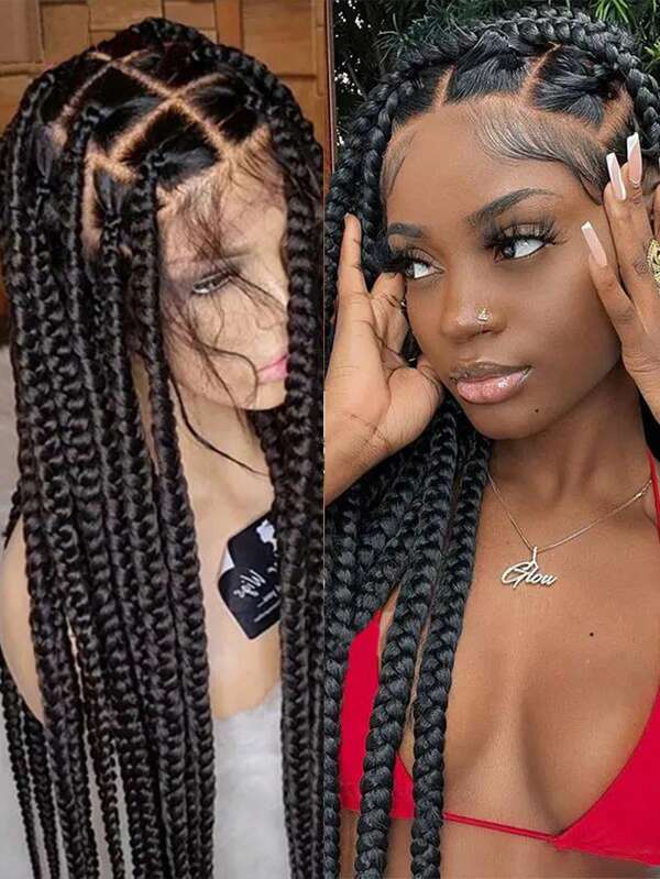 A ANYTIME 360 Knotless Box Braids Lace Front Wig Super Long Full Lace Box Braid Wig With Baby Hairs Synthetic Braided Wigs For Black Women