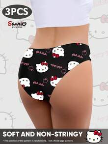 Sanrio 3pcs/Pack Sanrio Hello Kitty Low Waist Graphic Seamless Fit Briefs For Women
