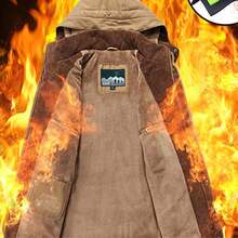 Abrigo acolchado de algodón para hombre, forro de boa, largo, chaqueta cargo, capucha, impermeable, protección contra el frío, cortavientos, elegante, chaqueta de abrigo, manga larga, grueso, suave, ligero, ropa de trabajo, holgado. - Caqui - Ver 2