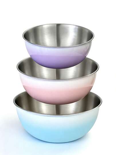 Meoky Stainless Steel Mixing Bowl Set, 3-Piece Nesting Bowls For Cooking, Baking, Salad, And Meal Prep | Stackable Design, Easy To Clean, Durable And Versatile For Kitchen Use