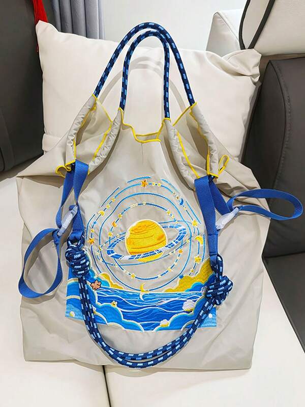 1 Stück Sternenhimmel Lichtgrau große Kapazität Nylon Segeltuch Shopper, geeignet für Einkaufen, Geschenke, Strand, Pendeln, Damen Schultertasche, Umhängetasche, Neuheit Herbst 2025