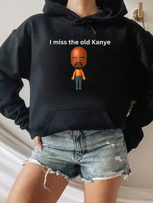 I Miss The Old   Round Neck Short Sleeve Hooded Sweatshirt Women's And Men's Patterned Sweatshirts - 黑色 - 查看 5