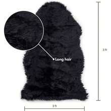 Piel de oveja de pelo largo 2x3 pies | Alfombras para el lado de la cama, sofá, silla o mesa de comedor | Cada alfombra de piel de oveja es creada por la naturaleza | Alfombra esponjosa pequeña de color negro - Multicolor 842 - Ver 2