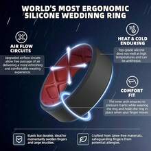 Egnaro Men's Silicone Rings, 7.5mm Wide 2.5mm Thick Rubber Bands For Him, Ergonomic Beveled Edge Two Tone Waterproof Workout Accessories{Inchcolor_nameinch:InchSETB5-Black/Crimsoninch,Inchsize_nameinch:InchBlackPurple/Blackinch} - SETB5-黑色/深紅色 - 查看 3