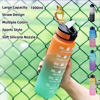 Gradient Color 1000ml Storkapacitet Utomhussport Plastmugg, Studsande Sugmunstycke, Rymdmugg