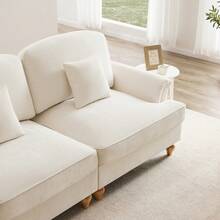 Elegant Mid-Century Chenille L-Shaped 2-Seater Sofa With Funnel Arms, Removable Ruffled Apron, Spindle-Shaped Legs And Movable Footrest, White - White - View 9